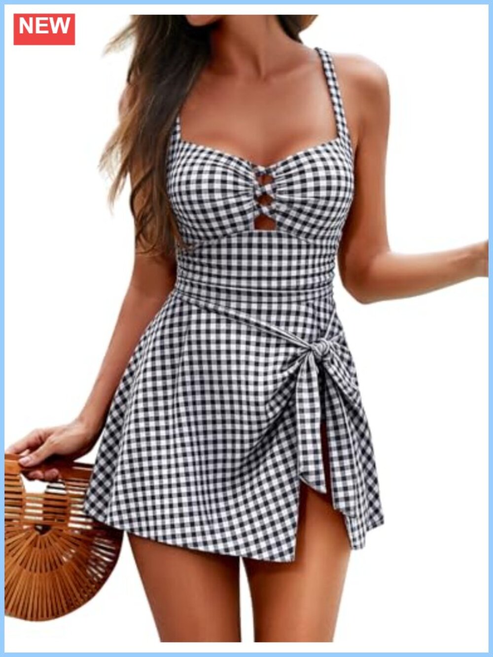 Tummy Control One Piece Swim Dress with Skirt for Women Adjustable Straps